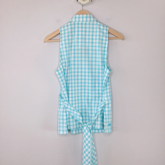 Lilly Pulitzer turquoise collared gingham wrap top - Picture 4 of 10